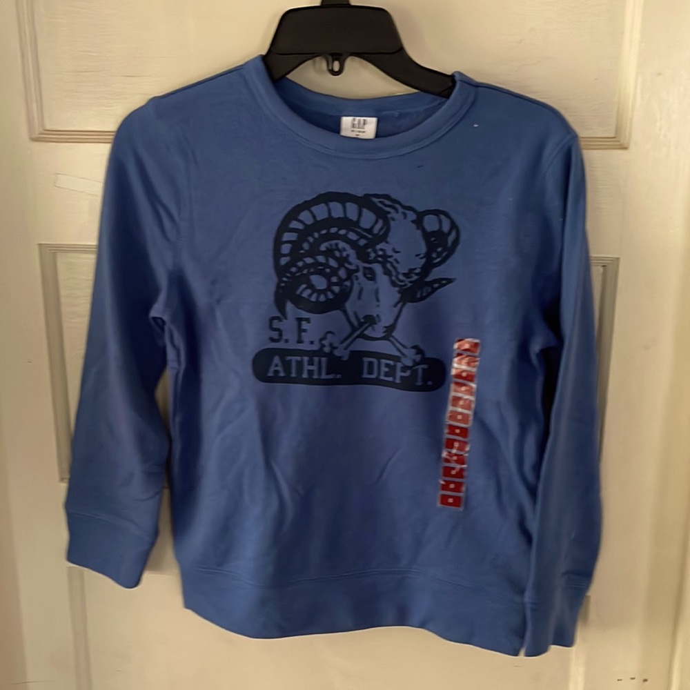 Kids size 8 blue sweater with Ram head with Athletic Department